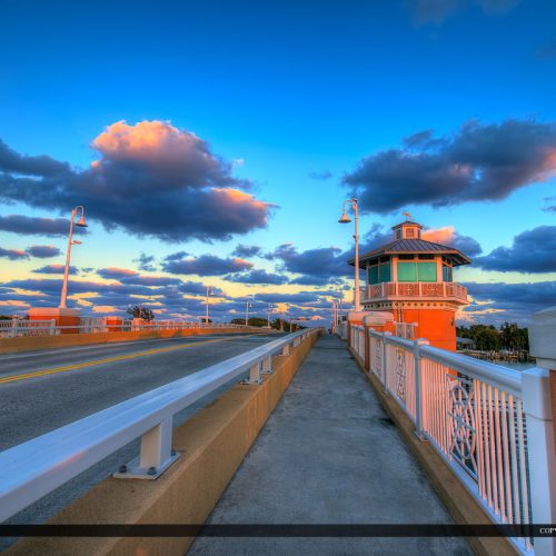 Photo of the beautiful Lantana drawbridge in Palm Beach County Florida during sunset along the Lake Worth Lagoon. HDR image created in Photomatix Pro.